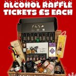 A red poster with a hamper full of Alcohol